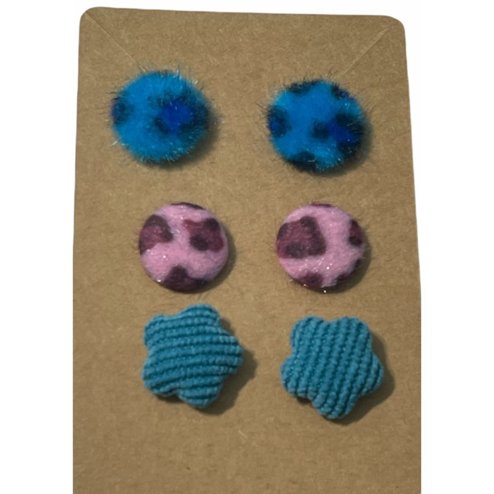 Stud Earrings Set Fuzzy Corduroy‎ Cute Funky Earrings Set of 3 Pairs